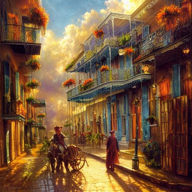 Fantasy New Orleans Old Quarter in Detailed Art Style