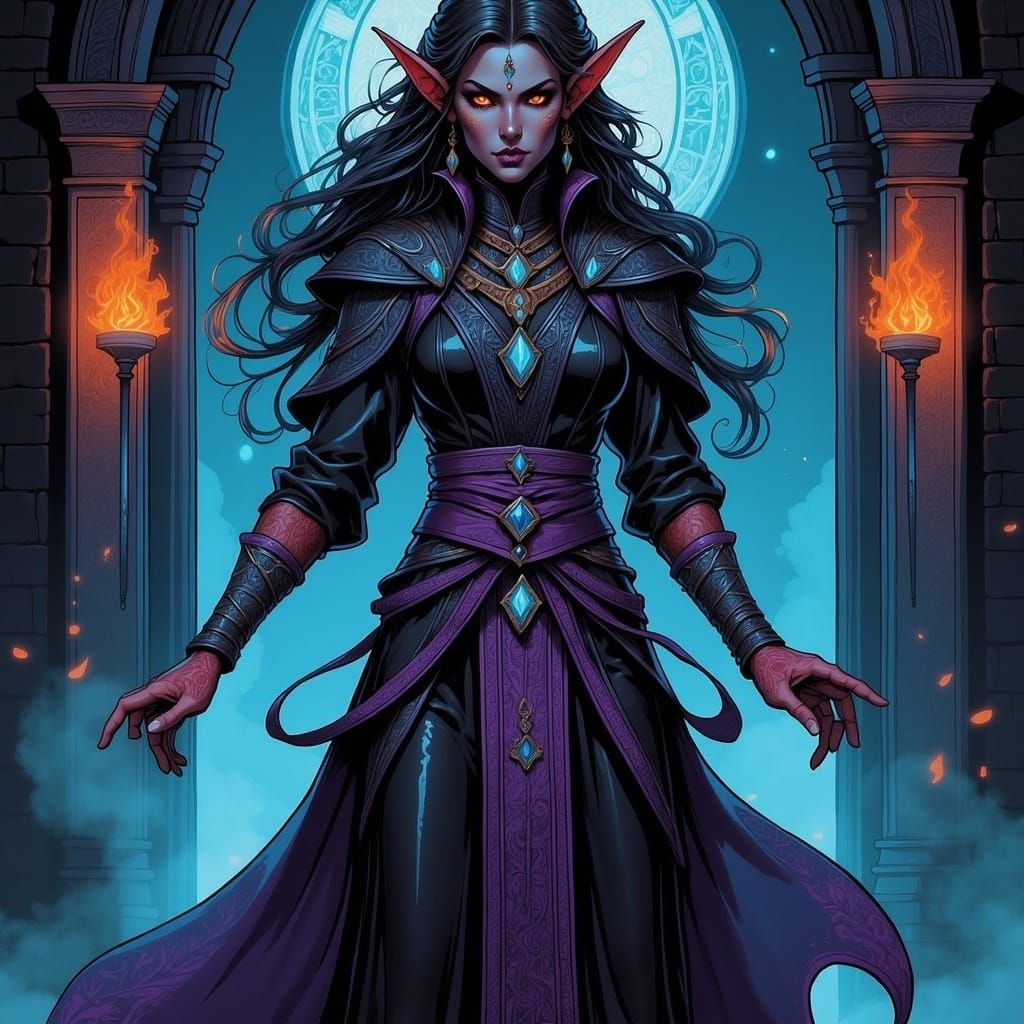 Dark Elf Priestess in Mystical Temple