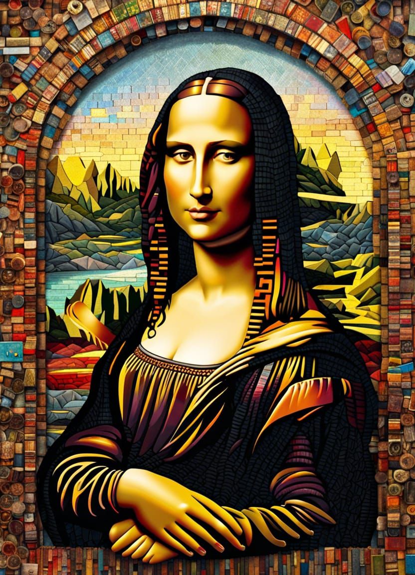 Mona Lisa Reimagined as Recycled Mosaic Art