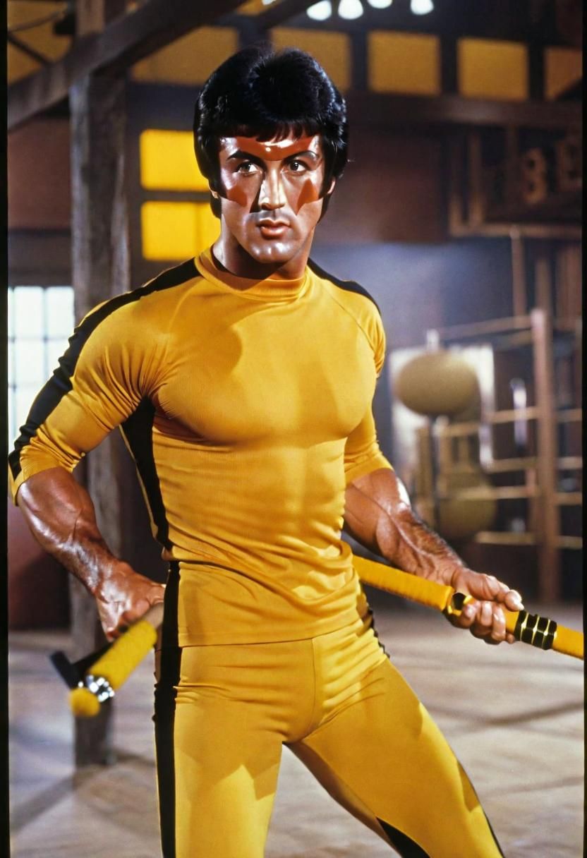 Muscular Martial Artist with Nunchucks in Spandex