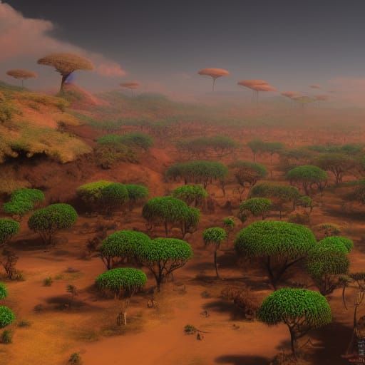 Detailed Matte Painting of Africa in Deep Color
