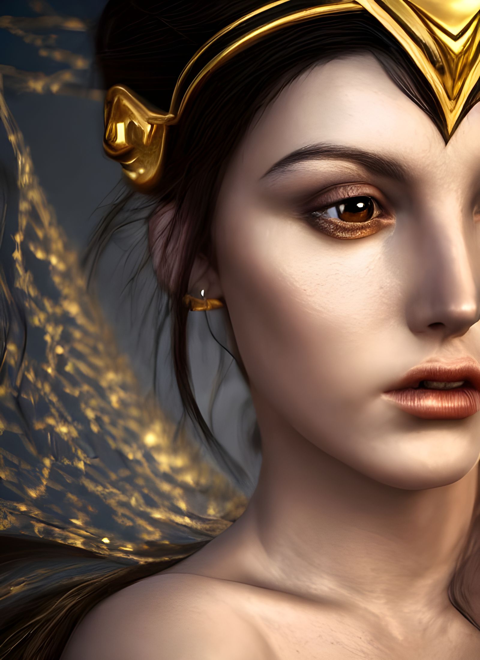 Goddess Nyx Portrait with Volumetric Lighting