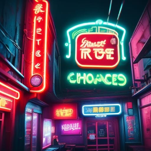 Neon Noir Space Noodle Restaurant in Sci-Fi Style