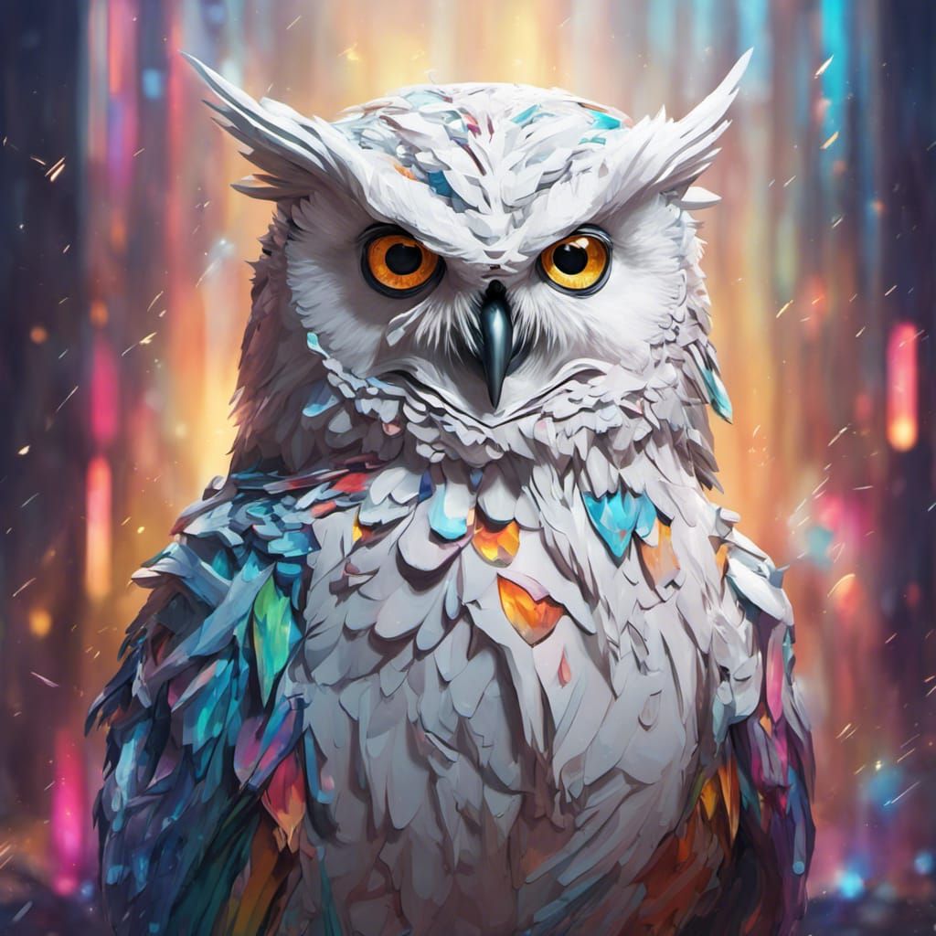 Abstract White Owl Portrait in Fantasy Style