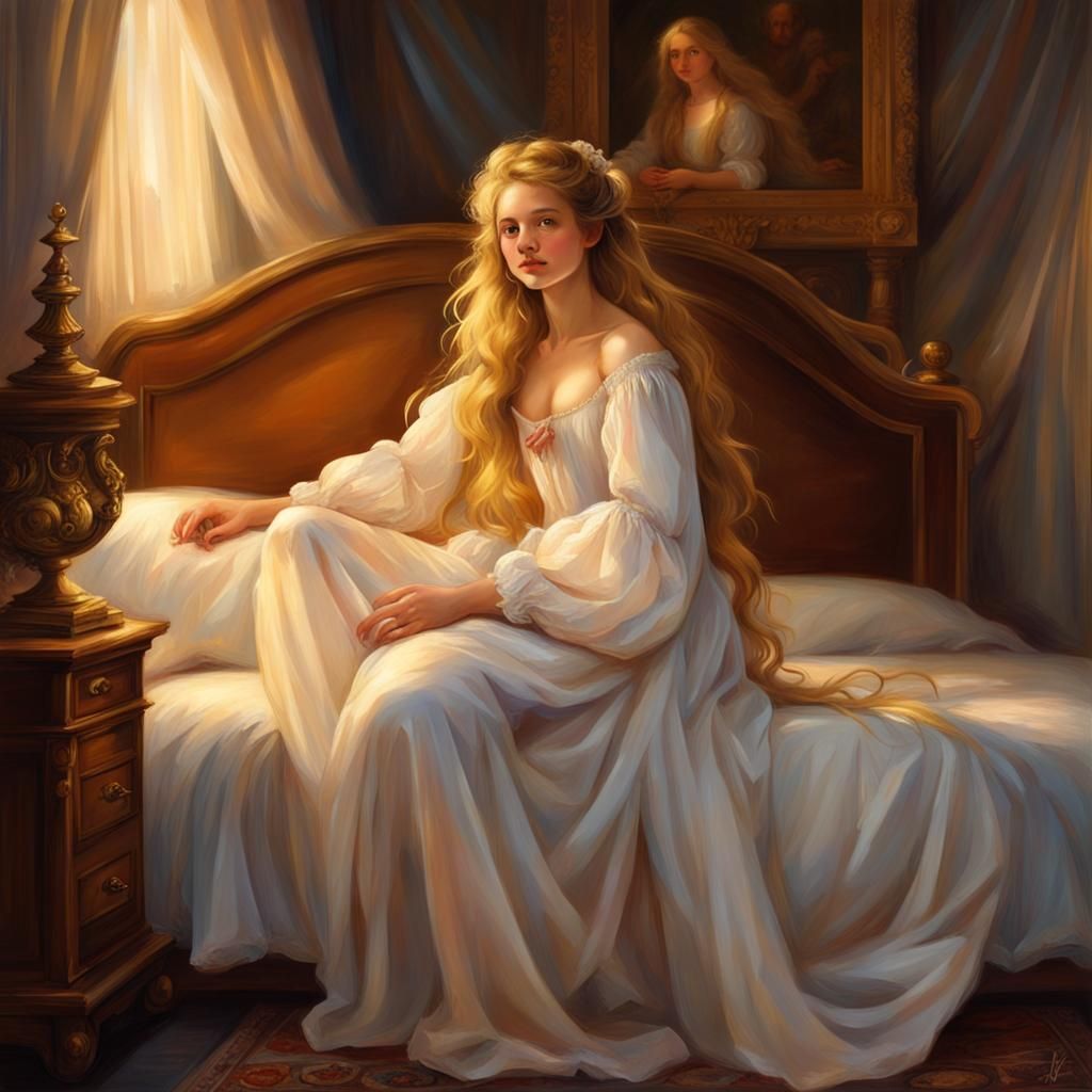 Renaissance Girl with Golden Hair Portrait