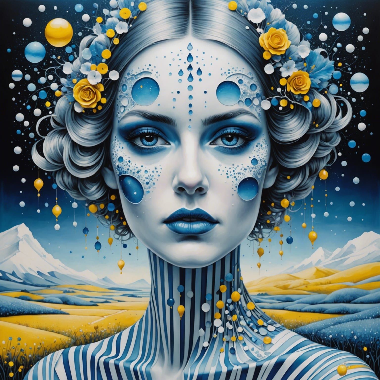 Surreal Microchip Landscape with Woman, Embossed Art