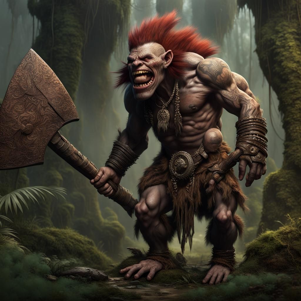 Menacing Jungle Troll with Axe: Fantasy Concept Art