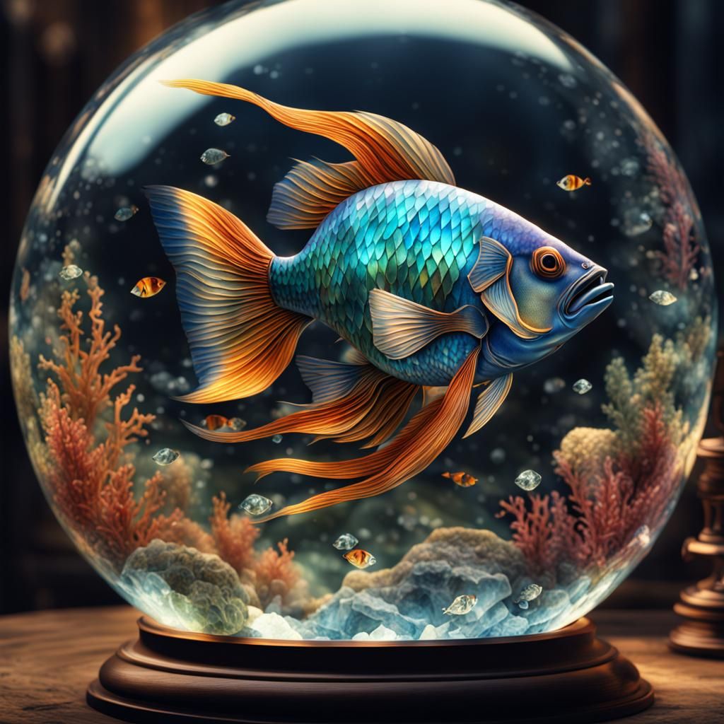Stained Glass Fish in Crystal Ball