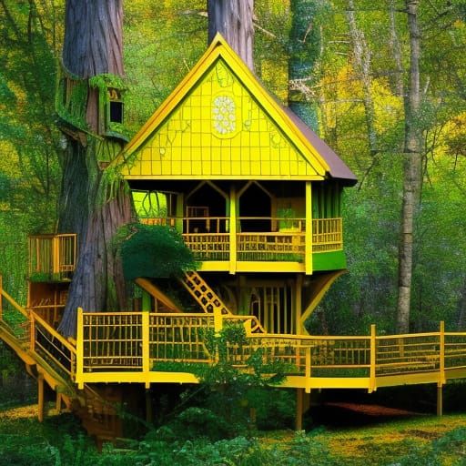 Majestic Vivid Treehouse in Golden and Green