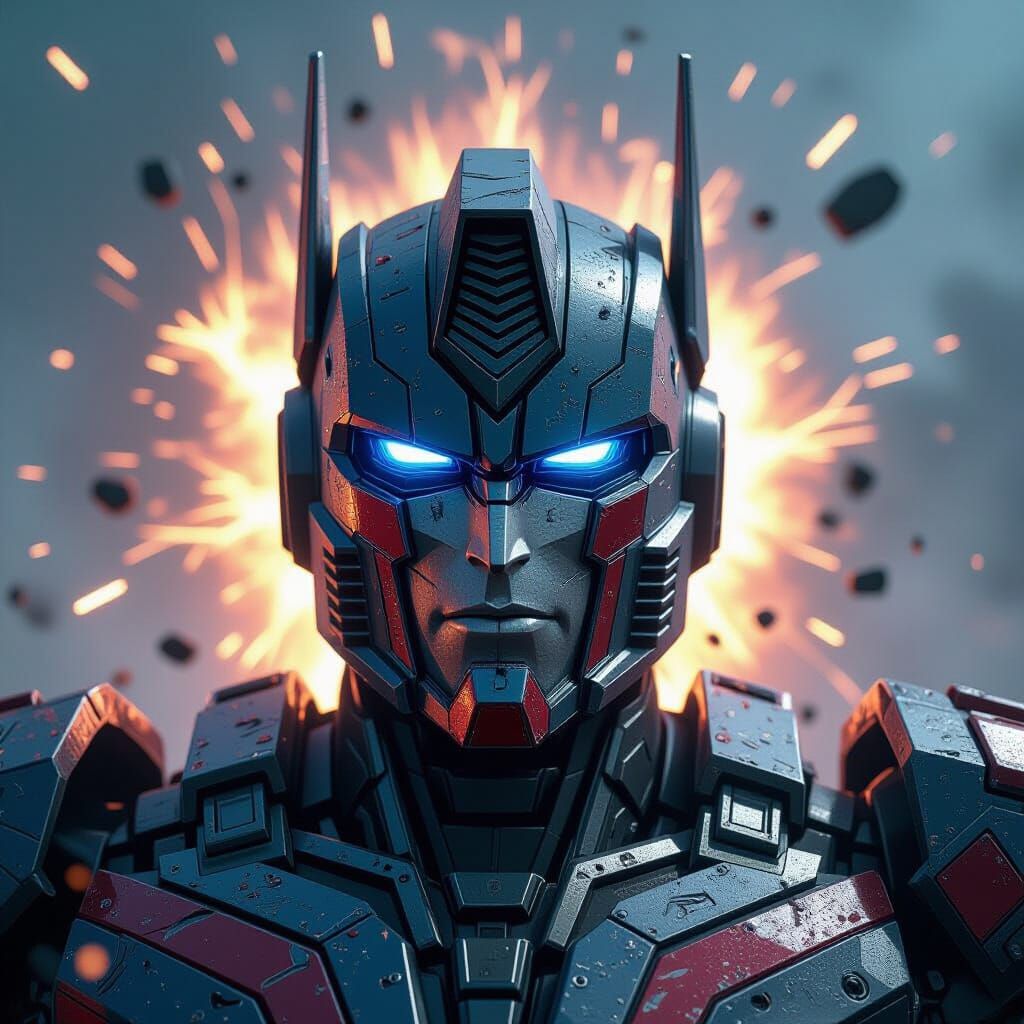 Optimus Prime Portrait in Glitchcore Style