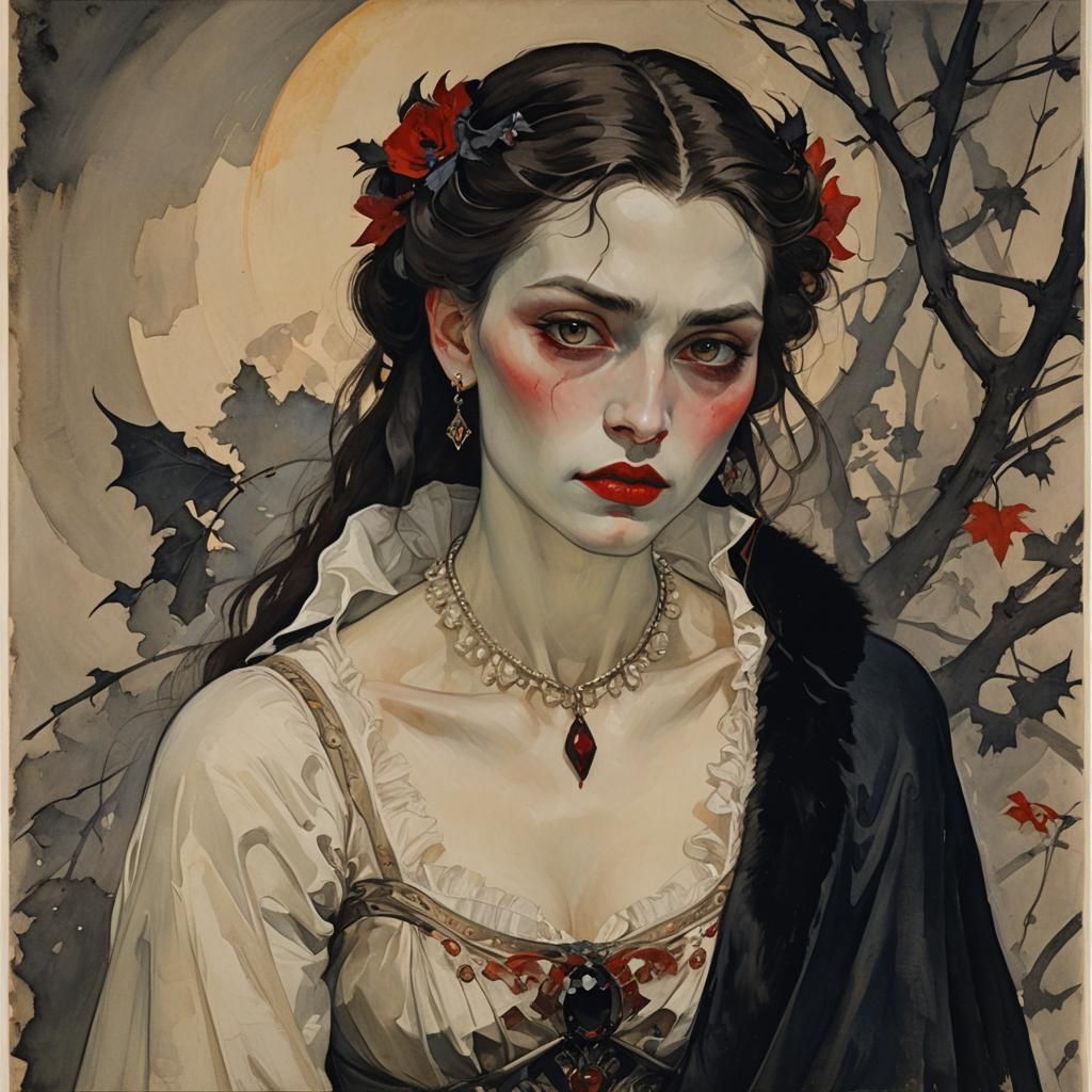 Detailed Vampire in Romantic Night, Evocative Art