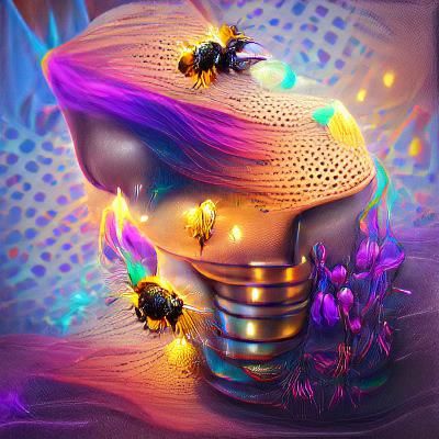 Glowing Beehive: Psychedelic Digital Illustration