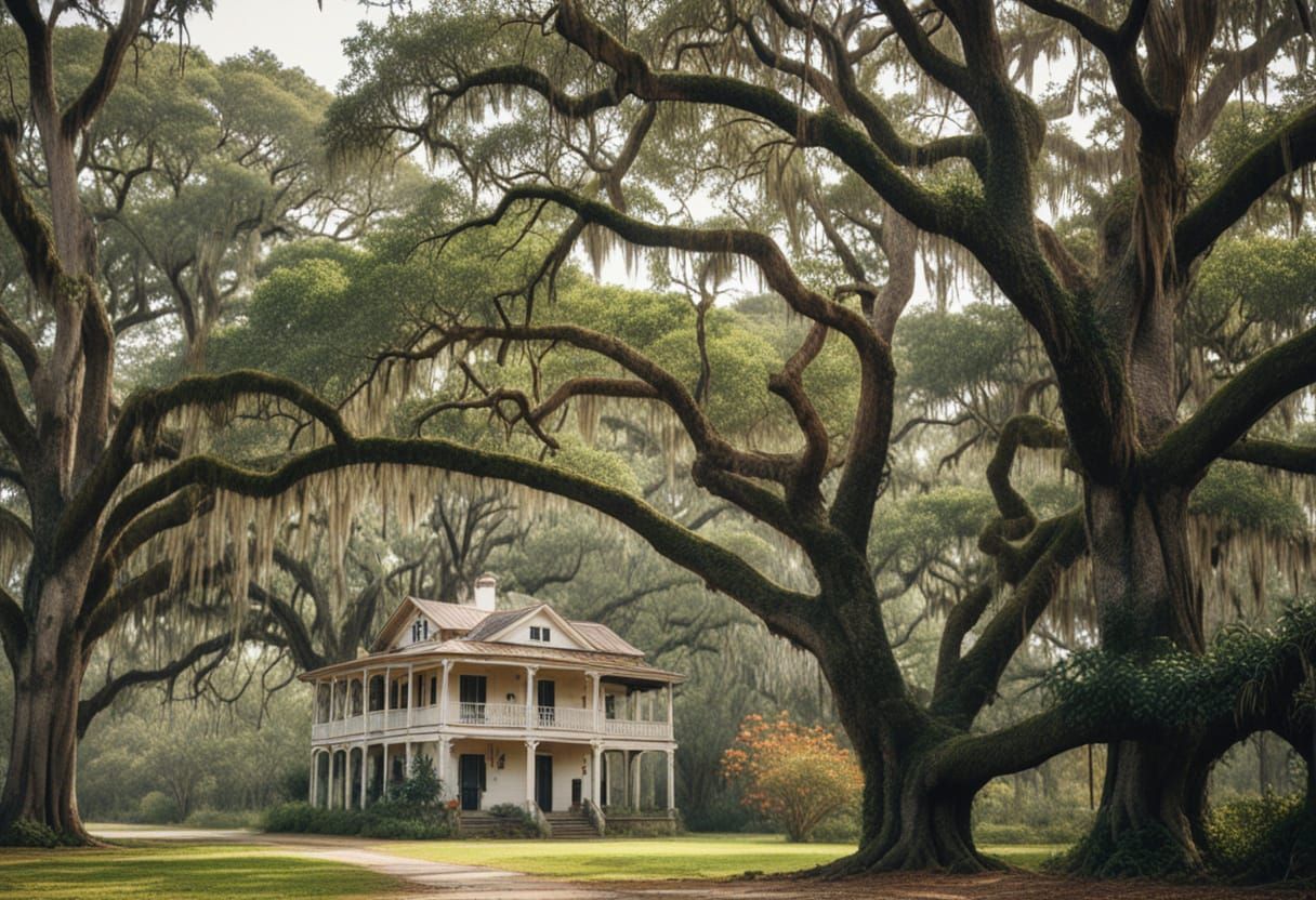 Southern Gothic Landscape in Muted Earthy Tones