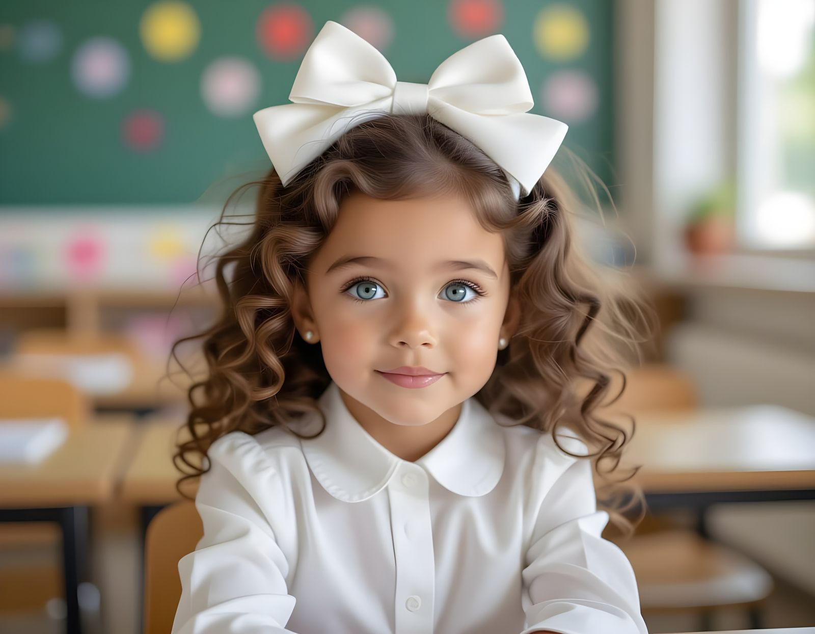 First Grader Attentive in Class: Hyperrealistic Photo