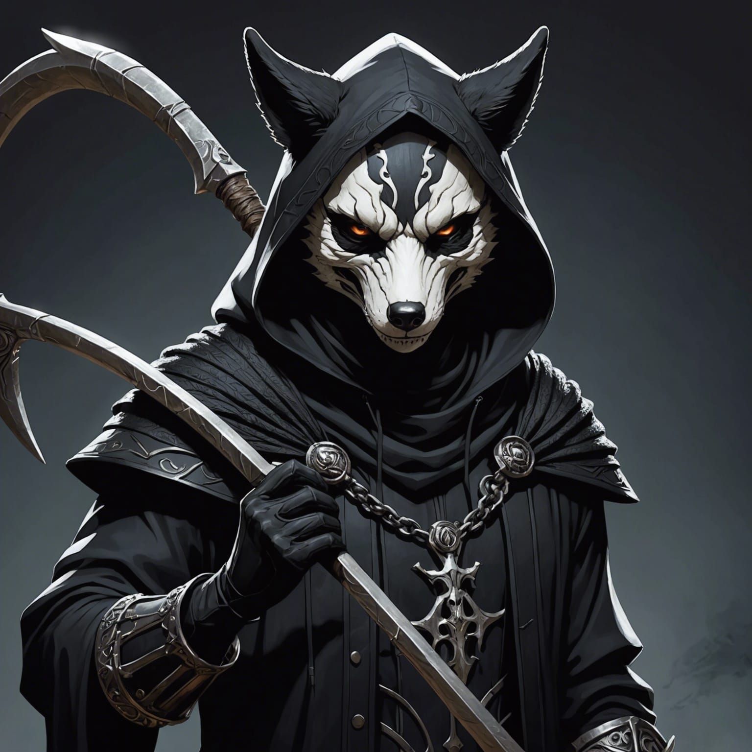 Black Fox Furry with Scythe in Anime Style