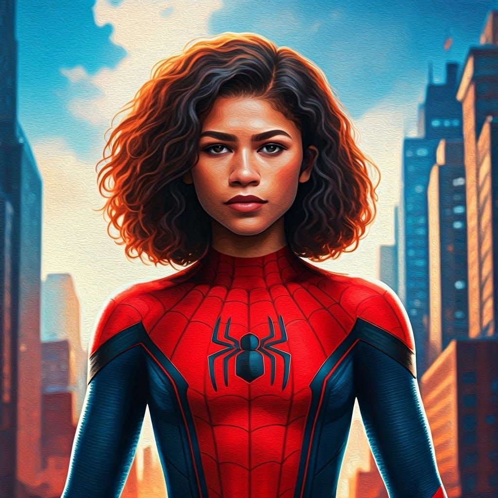 Heroic Zendaya as Spider-Woman in Comic Book Art