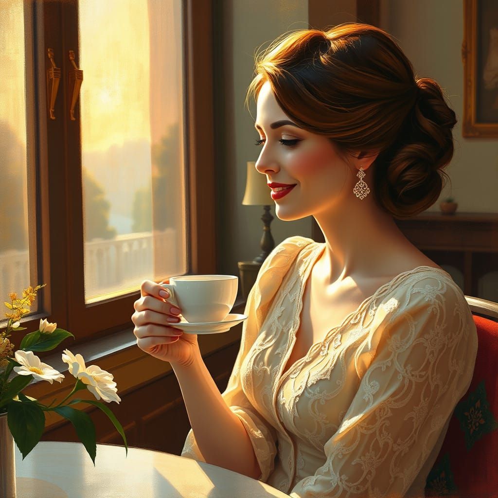 Coffee Serenade in Golden Light