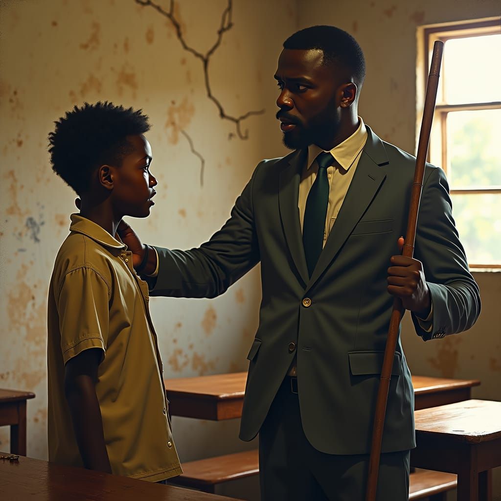 Boy's Fear in a Rustic Classroom