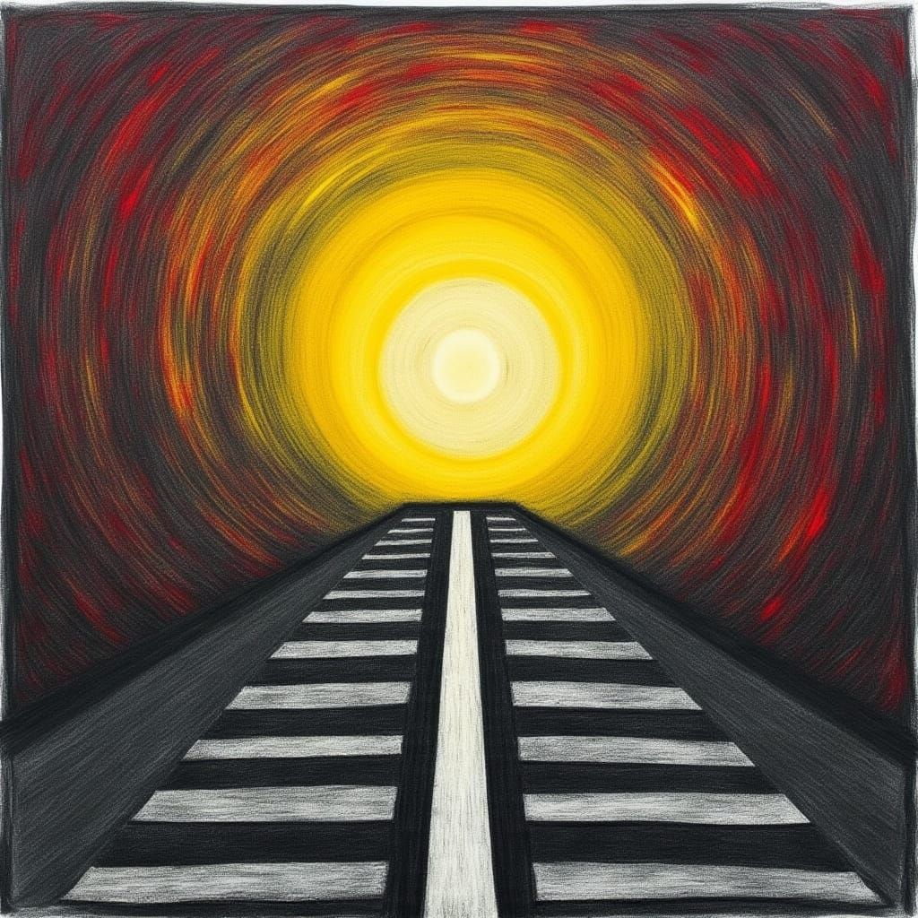 Cyberpunk Train Approaching with Flickering Lamp at the End ...