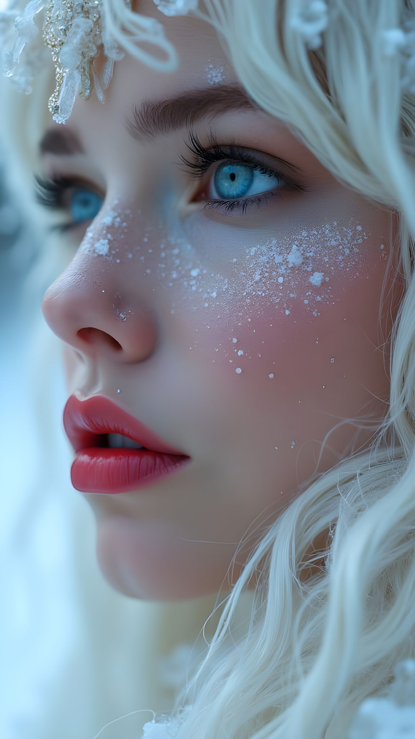 Ethereal Frost Queen Portrait in Hyperrealistic Style