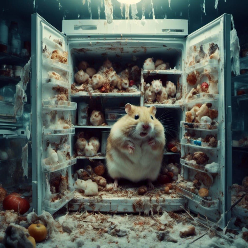 Giant Scary Hamster Living in a Fridge, Hyperrealistic