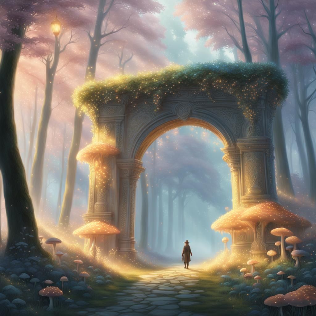 Ethereal Forest Archway with Glowing Mushrooms