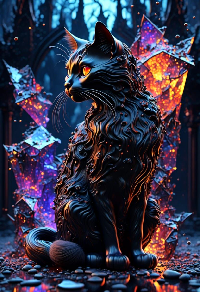 Gothic Black Cat Matte Painting in Artstation Style