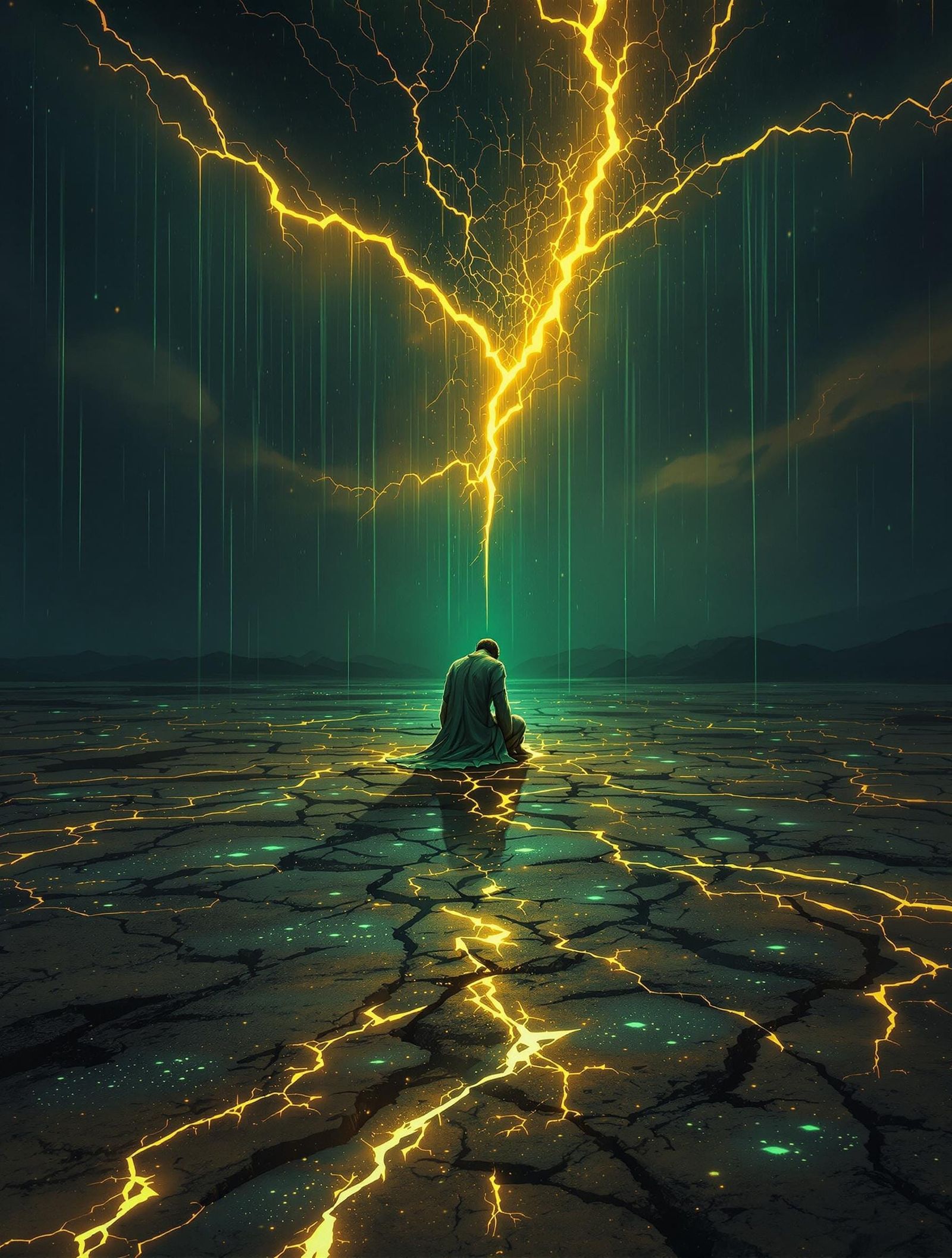 Figure of Despair Transformed Amidst Turquoise Skies and Glo...