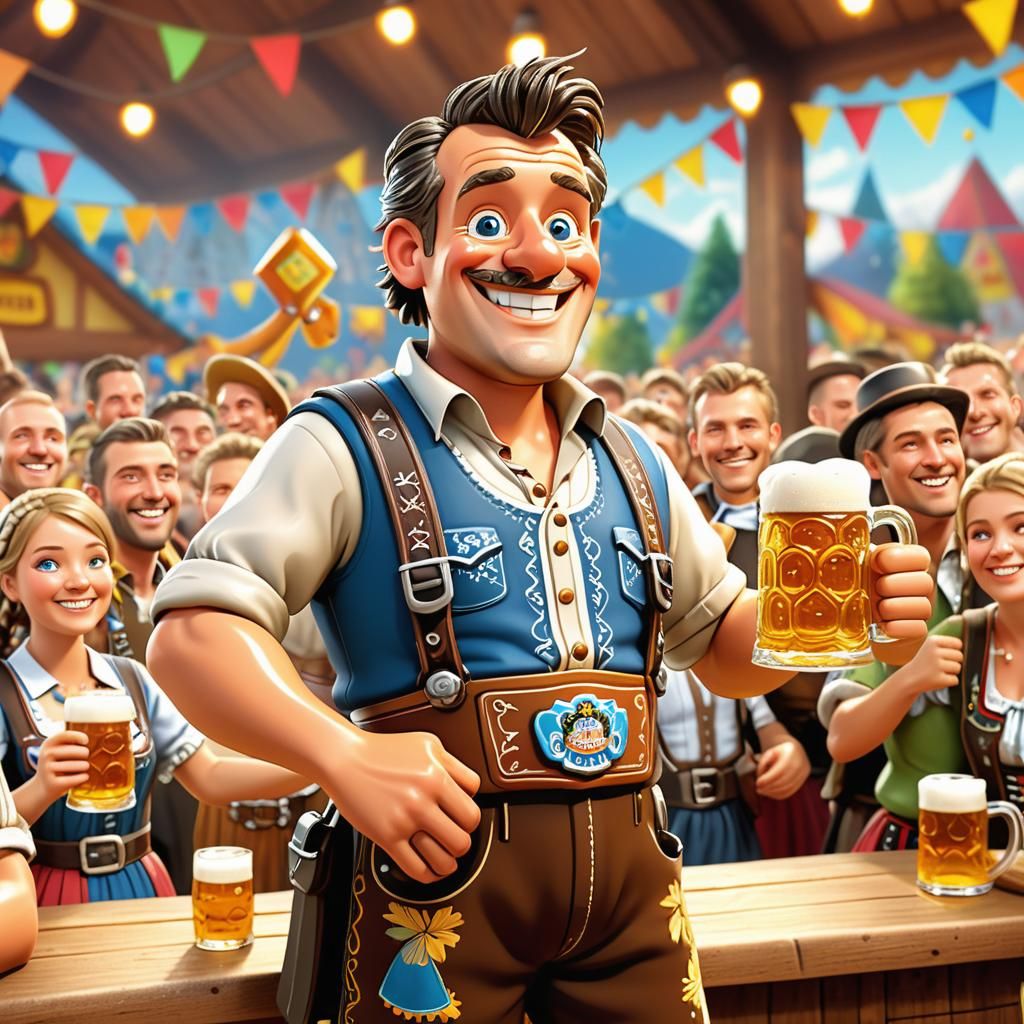 Oktoberfest Cartoon Beer Stein in 3D CGI Style