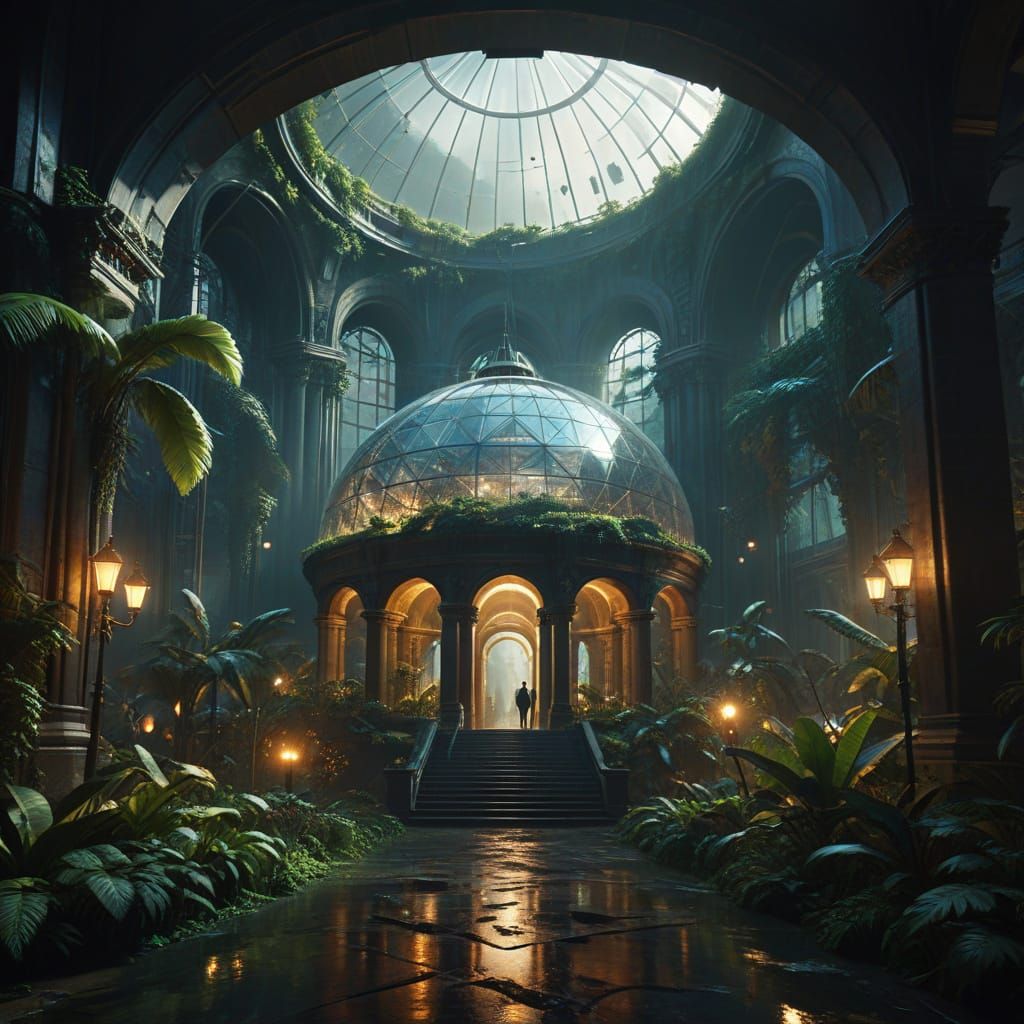 Epic City Under Glass Dome Digital Matte Painting