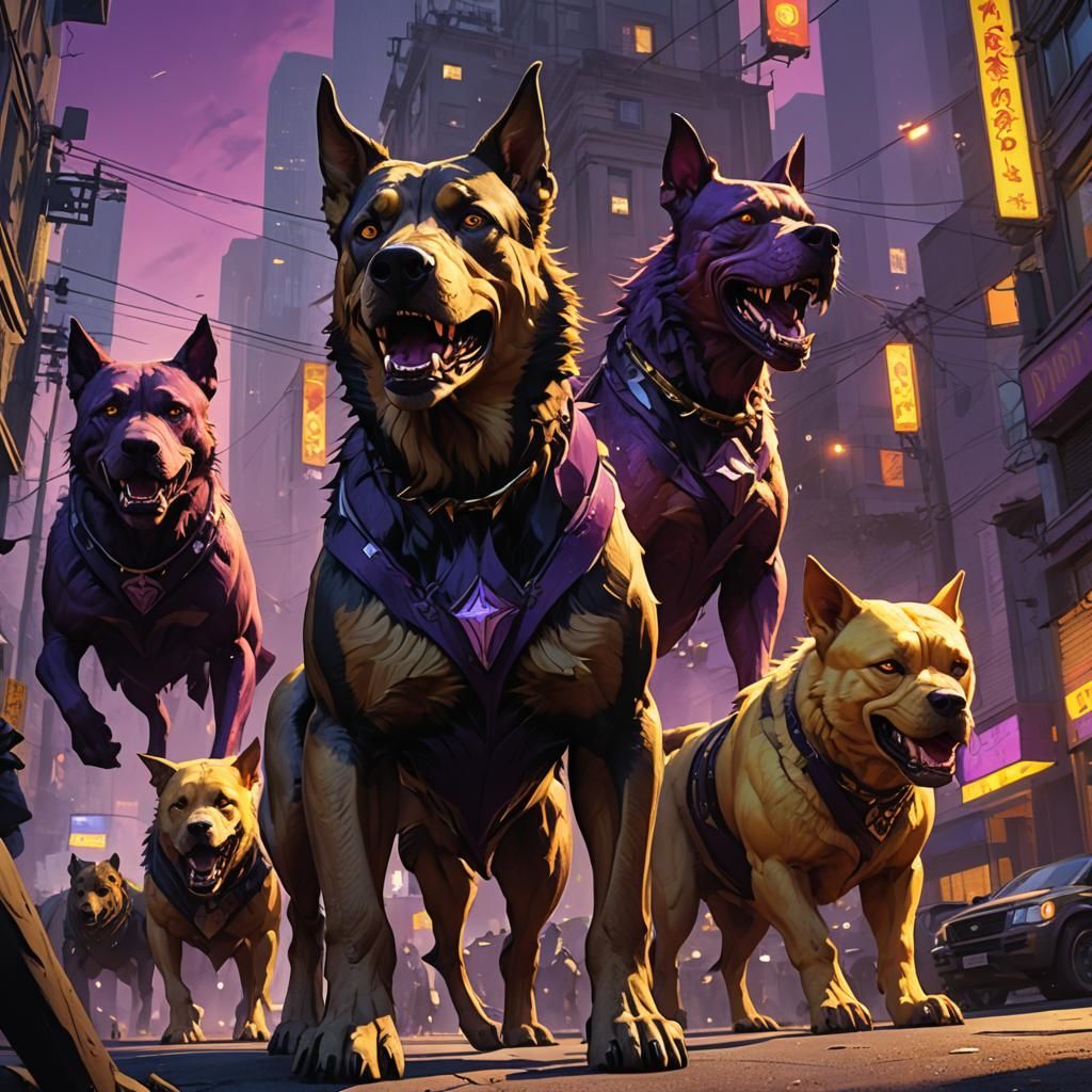 Giant Nightmare Dogs Invade Los Santos: Dark Fantasy Art