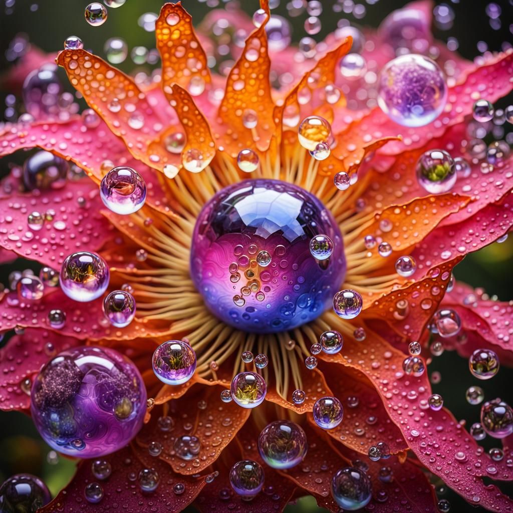 Abstract Geometric Flower with Dew Spheres