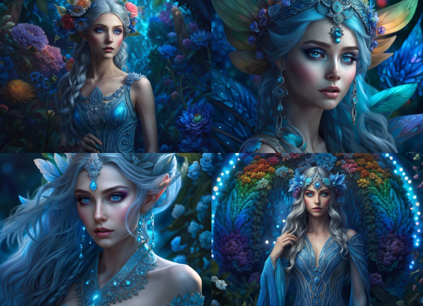 Beautiful Elf Girl in Indigo Garden, Digital Art