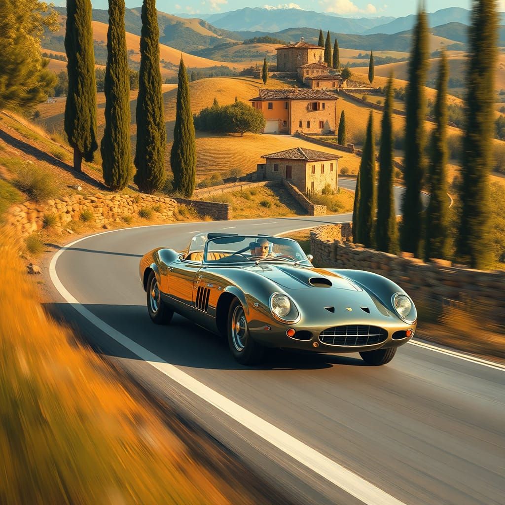 Italian Sports Car in Tuscany, Hopper and Boccioni Style