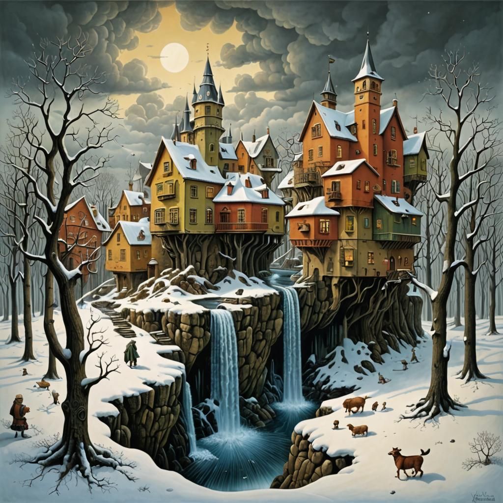 Surreal Seasonal Transition in Yerka Style