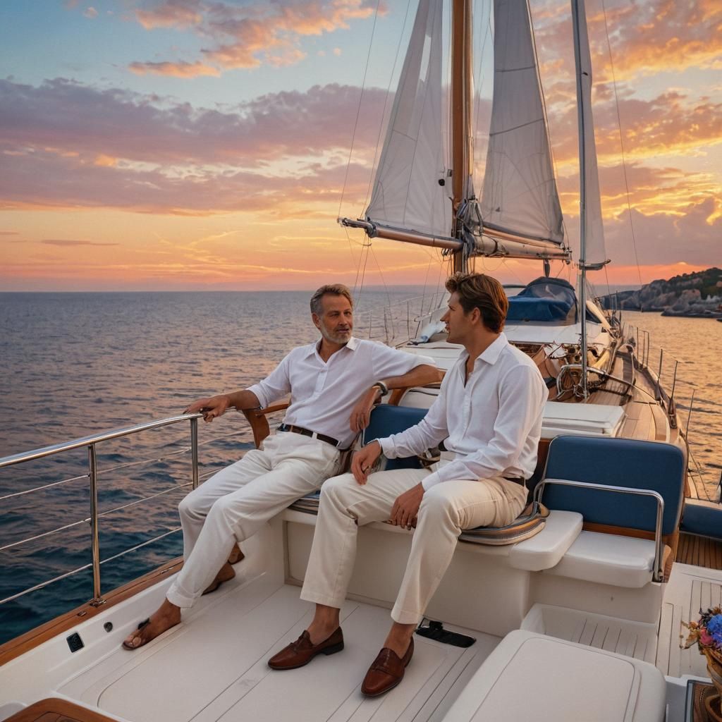 Romantic Sunset Yacht Scene in Classical Style