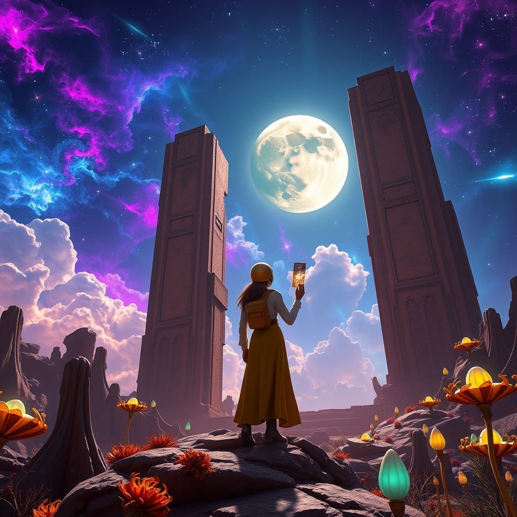 Heroic Astronaut Stands at Lunar Gate