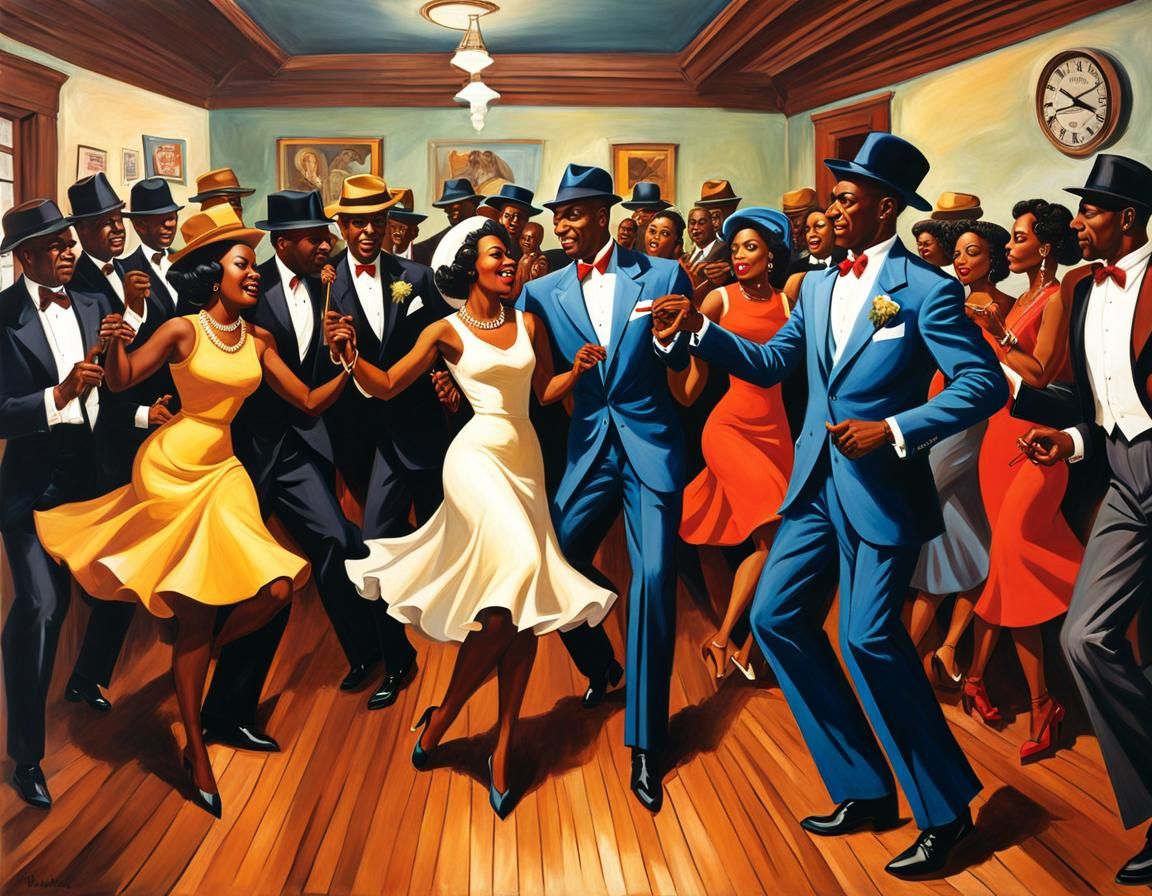 Harlem Rent Party in Ernie Barnes Style