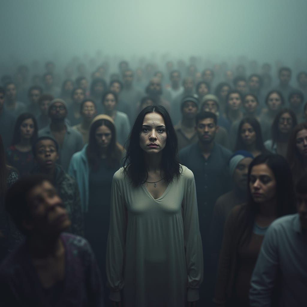 A Lonely Figure Lost in a Crowd, Overwhelmed by Isolation