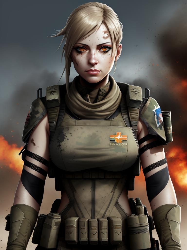 portrait photo of a girl tank commander, highly detailed, dirt splash and smoke in the background, stunning, girls front...