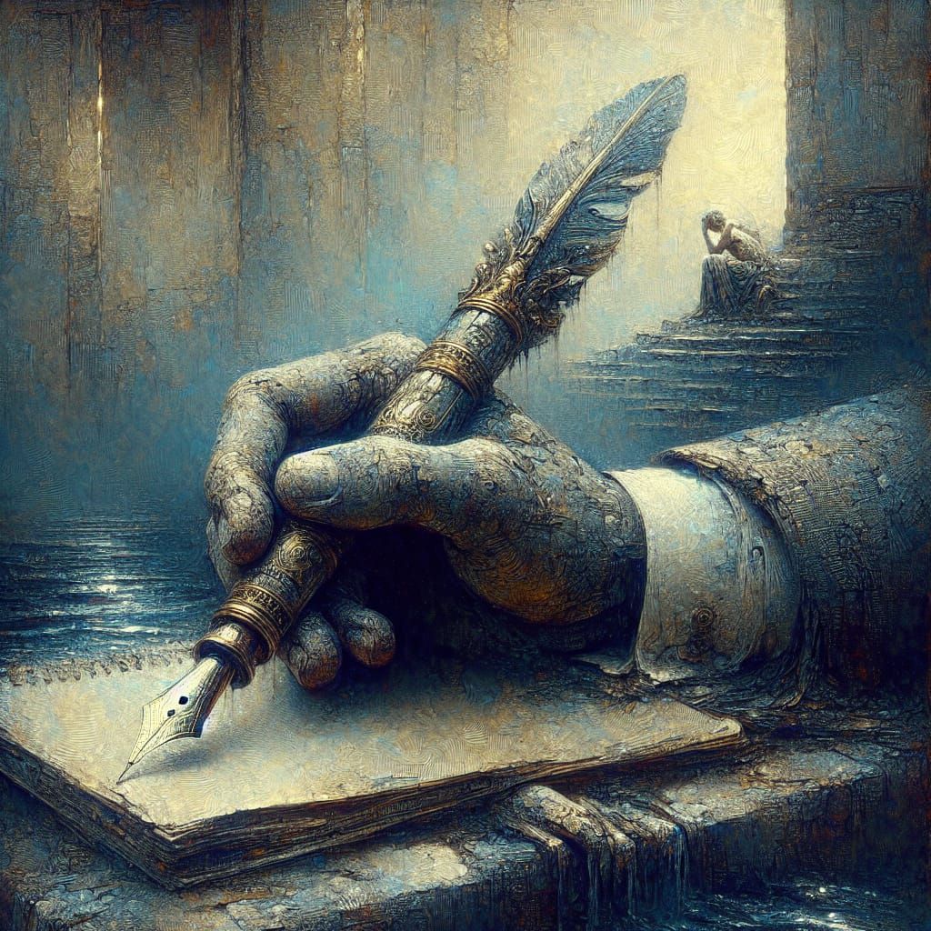 Emotive Fountain Pen Concept Art in Gritty Fantasy Style
