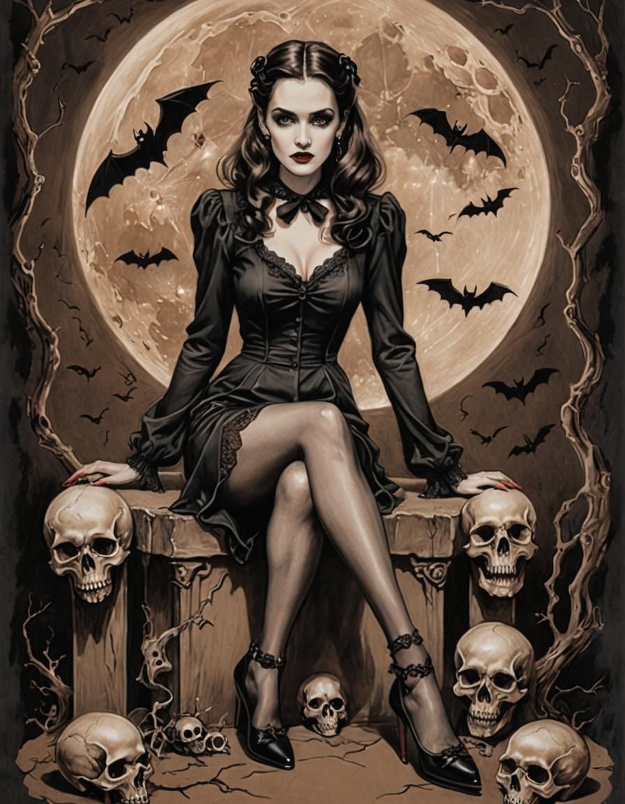 Winona Ryder Gothic Pin-Up in Sepia Charcoal