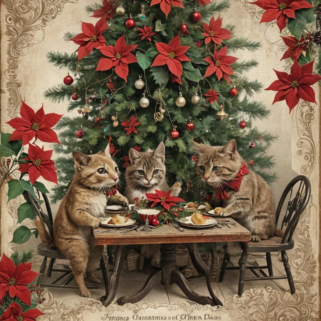 Steampunk Animals Celebrate Christmas: Antique Postcard Styl...