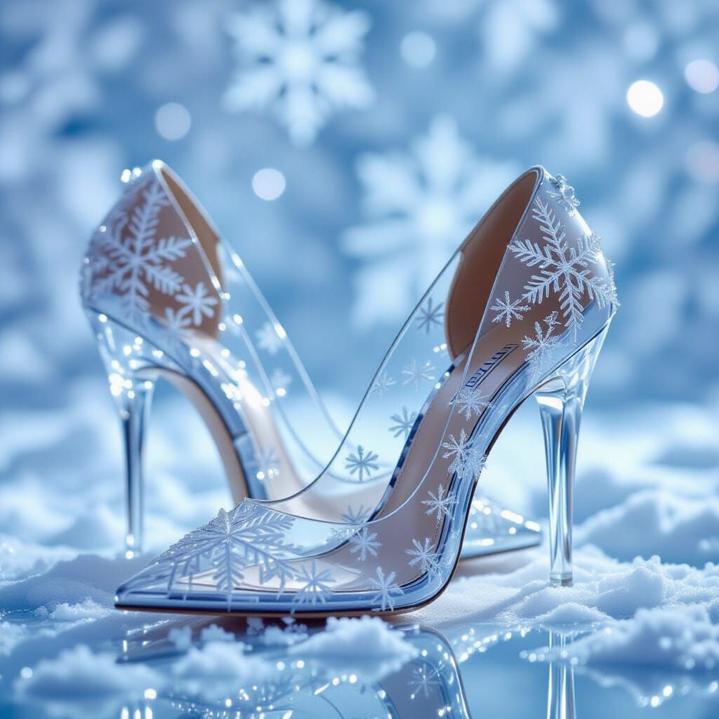 Crystal High Heel Shoe with Snowflake Patterns