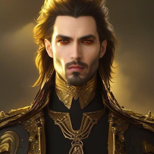 Handsome Vampire Portrait with Golden Hair and Wings