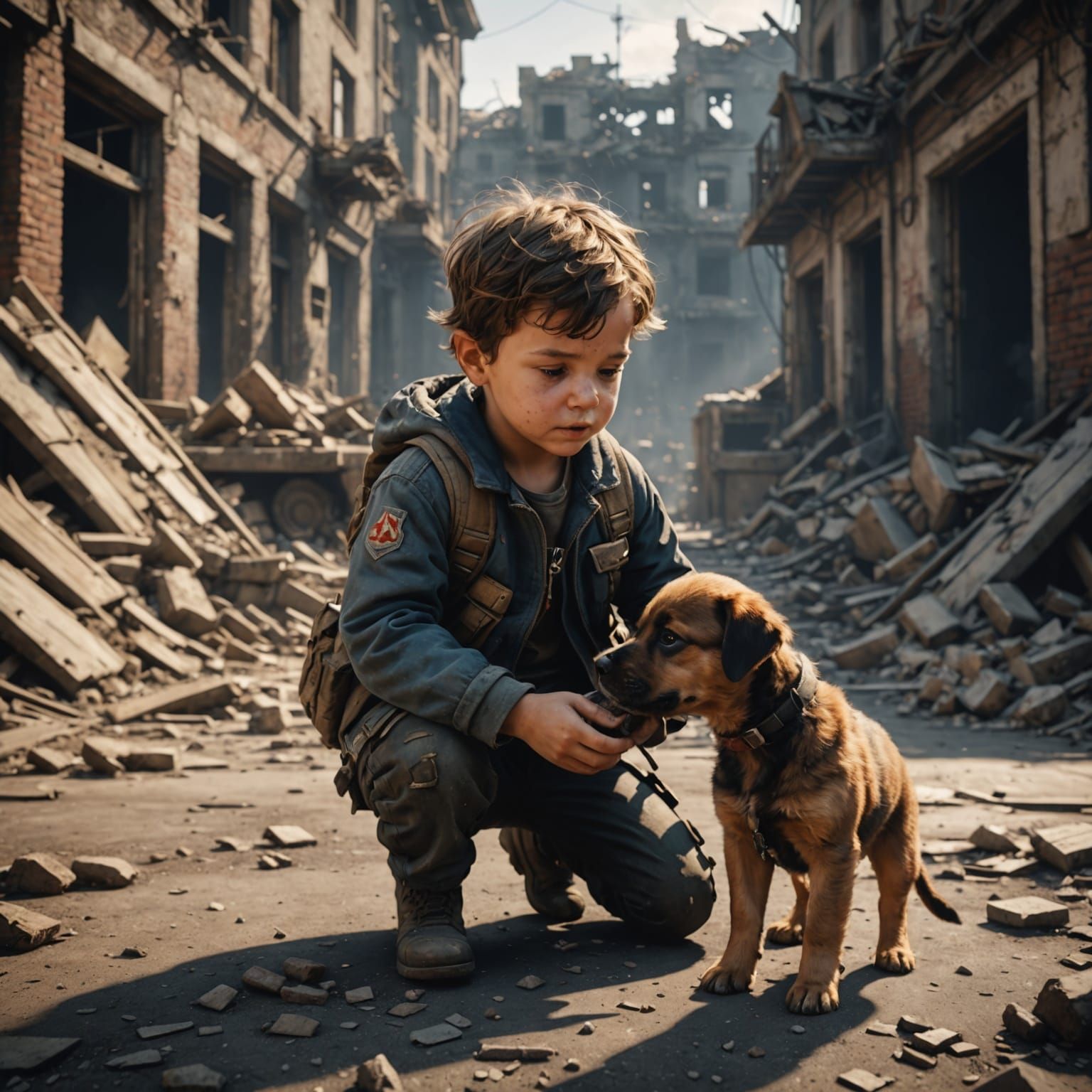 Child and Puppy in Atomic Wasteland: 3D Game Art