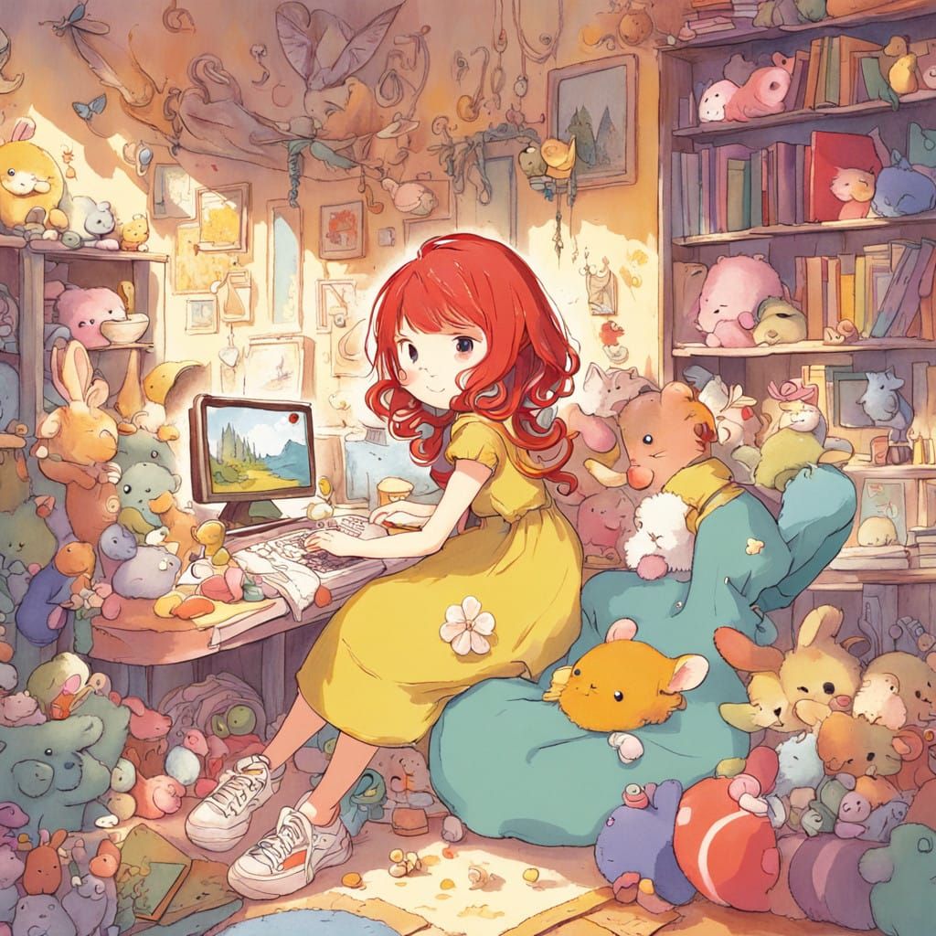 Whimsical Child in Cozy Study