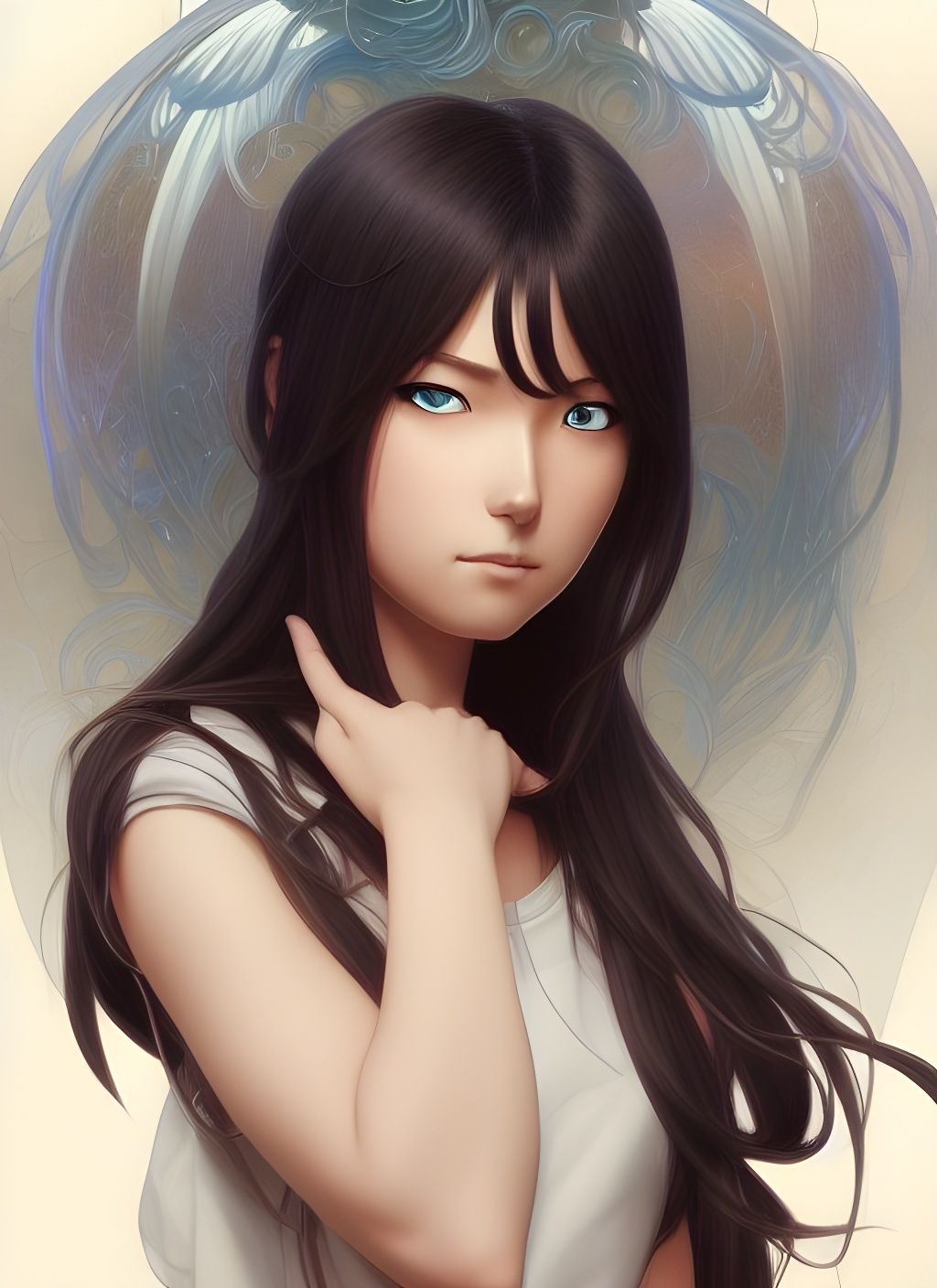 Elegant Portrait of Hinata Hyūga in Art Nouveau Style