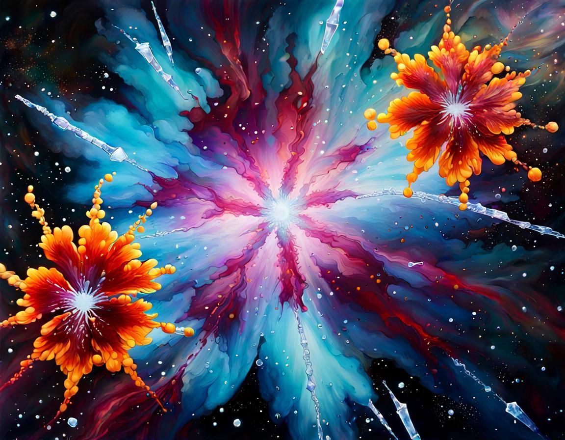 Galactic Nebula Flower Blossoms in Space, Digital Art