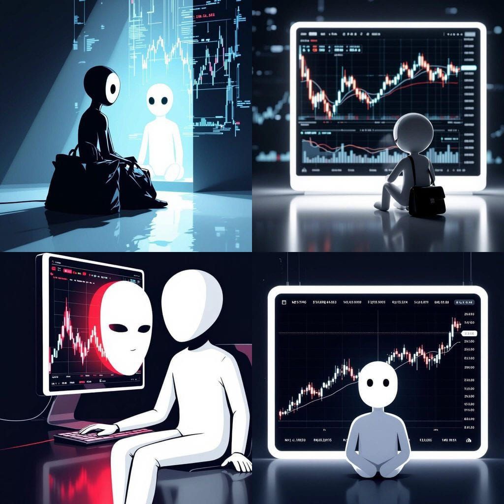 Stick Figure Trader at Computer Screen